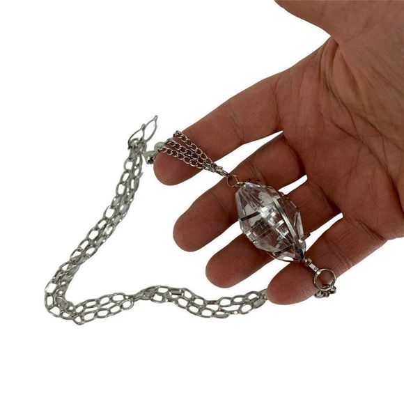 Silver Necklace Fashion Clear Crystal Stone 27" Bold Statement 0257 Pendant - Picture 9 of 9